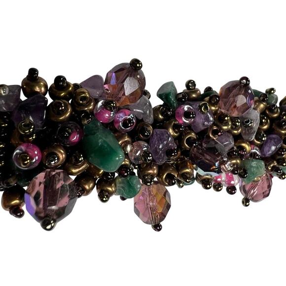 Colorful Beaded Wrap Magnetic Spray Bracelet Seed Beads Stone Purple Green Blue - Picture 8 of 10